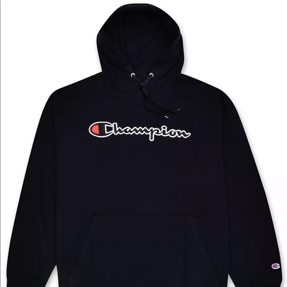 NWOT Champion Black Hoodie Sweatshirt Embroidered